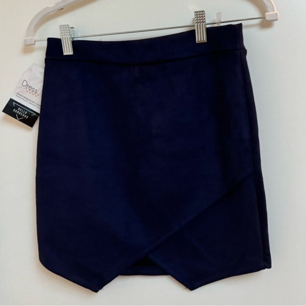 NWT Dress Up Boutique Navy faux suede wrap mini skirt